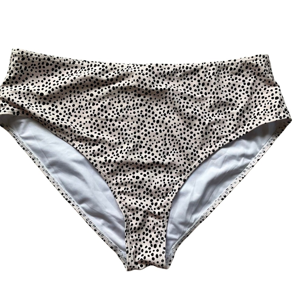 Eomenie Womens Dalmatian Dot High Waisted Bikini Bottoms Black Cream Sz XL NWOT